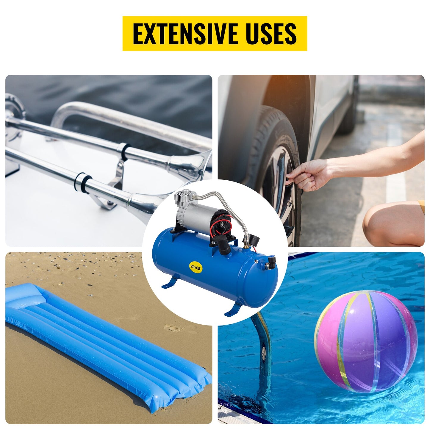 VEVOR 120 / 150 PSI 12V DC Onboard Air Horn Compressor System Kit Suitable for Truck Cars SUV Boat Tractor RV Off-Road Vehicle