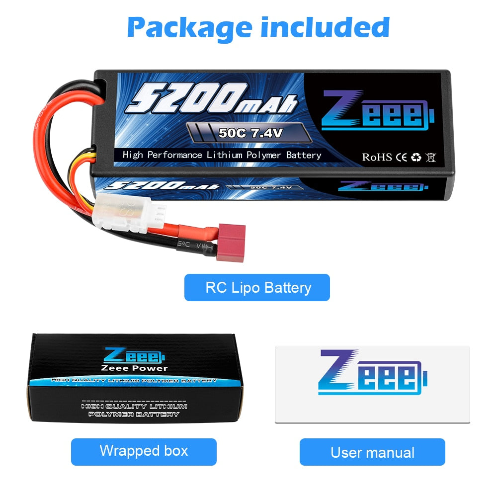 1/2units Zeee 5200mAh 7.4V 50C Lipo Batteries for RC Car 2S RC Lipo Battery with T Plug For RC Drone Car Truck Helicopter Boat