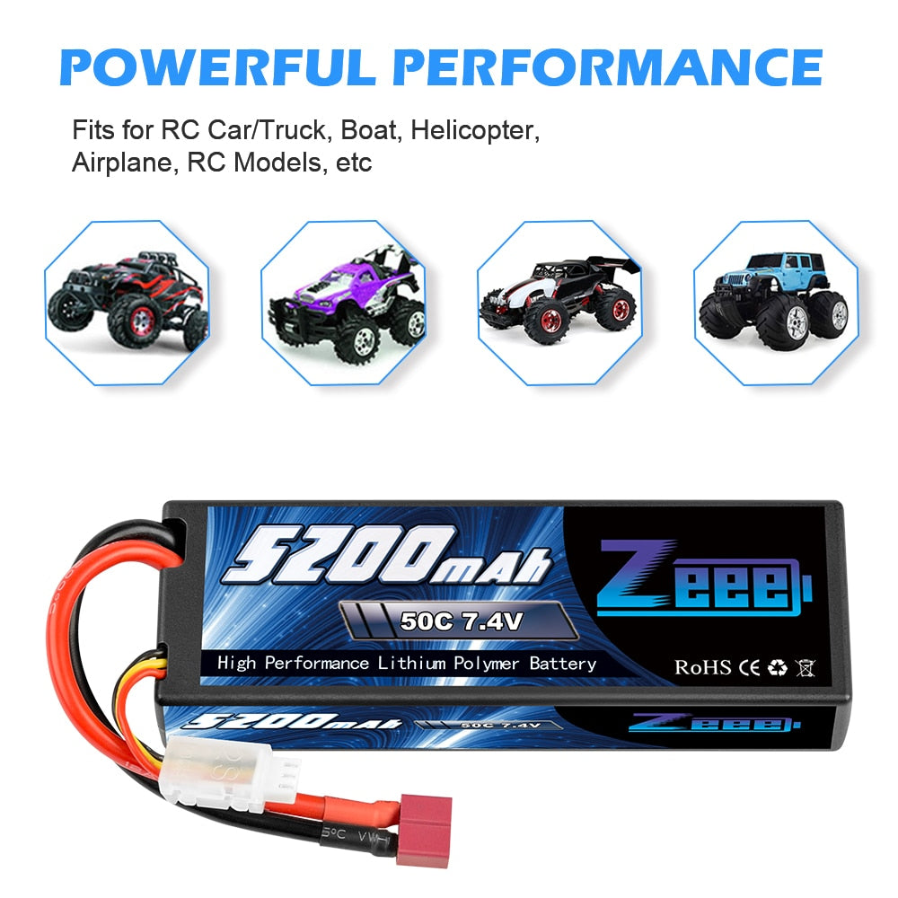 1/2units Zeee 5200mAh 7.4V 50C Lipo Batteries for RC Car 2S RC Lipo Battery with T Plug For RC Drone Car Truck Helicopter Boat