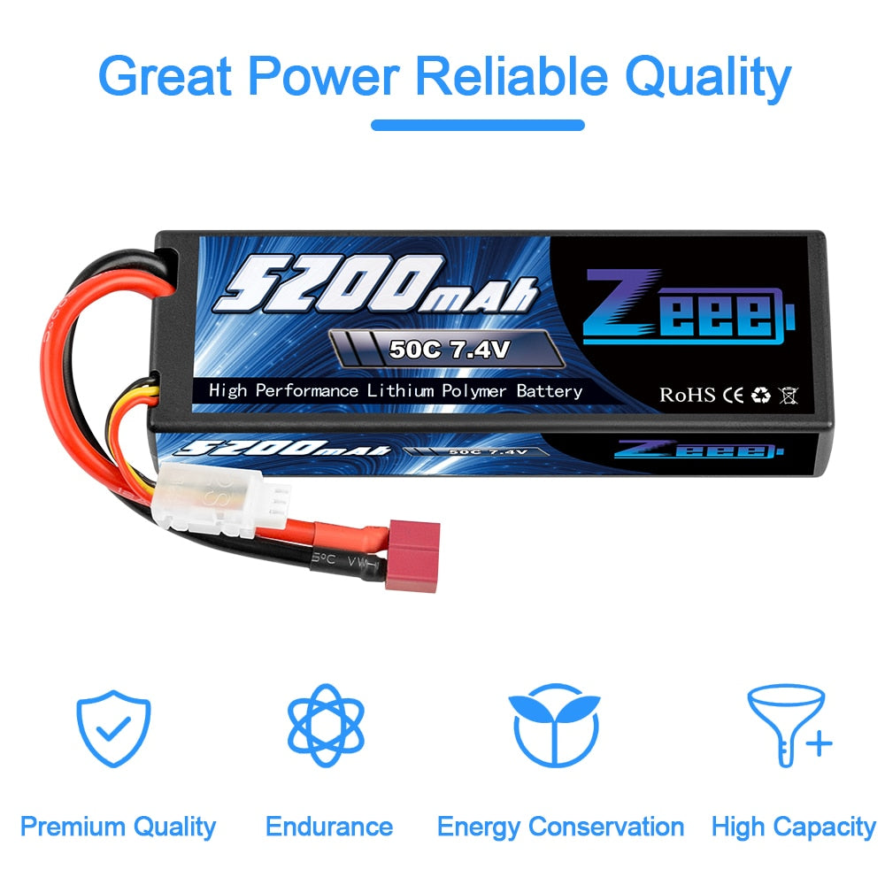 1/2units Zeee 5200mAh 7.4V 50C Lipo Batteries for RC Car 2S RC Lipo Battery with T Plug For RC Drone Car Truck Helicopter Boat