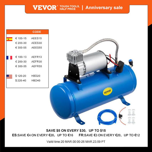 VEVOR 120 / 150 PSI 12V DC Onboard Air Horn Compressor System Kit Suitable for Truck Cars SUV Boat Tractor RV Off-Road Vehicle